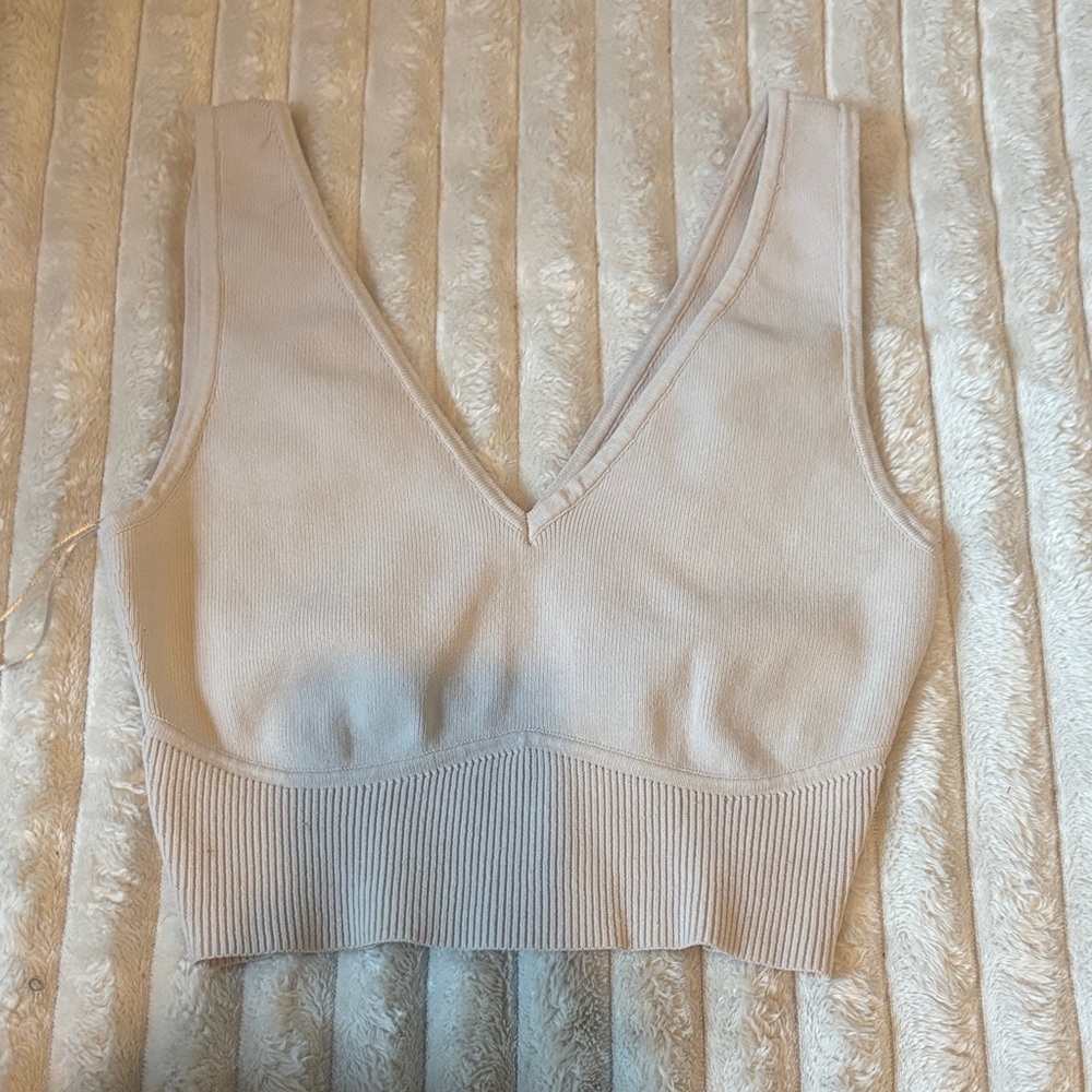 La Hearts Cream Ribbed Knit Top